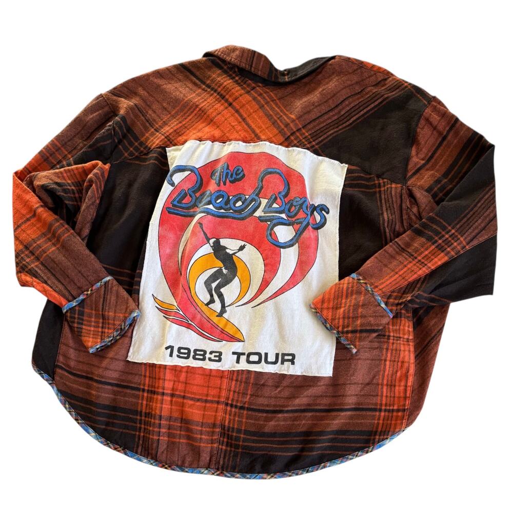 Reworked Apparel The Beach Boys Orange & Brown Upcycled Flannel Women's Medium
